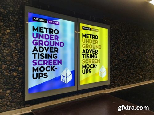 Metro underground advertising billboard mockup