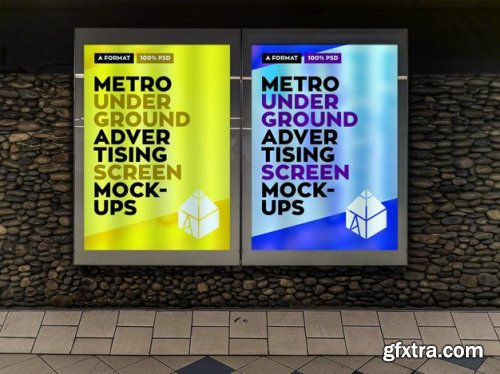 Metro underground advertising billboard mockup