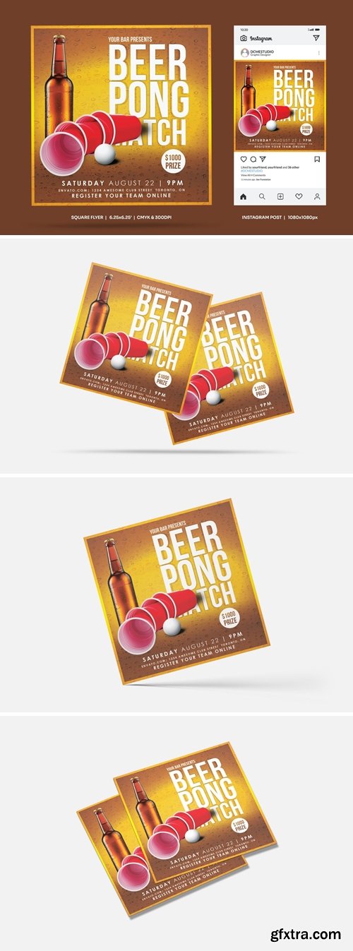 Beer Pong Party Square Flyer & Insta Post