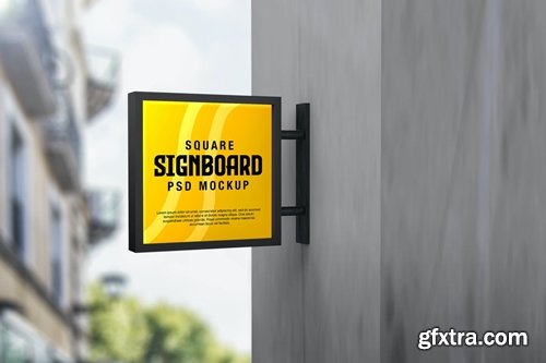Square Signboard Logo Mockup in Outdoor
