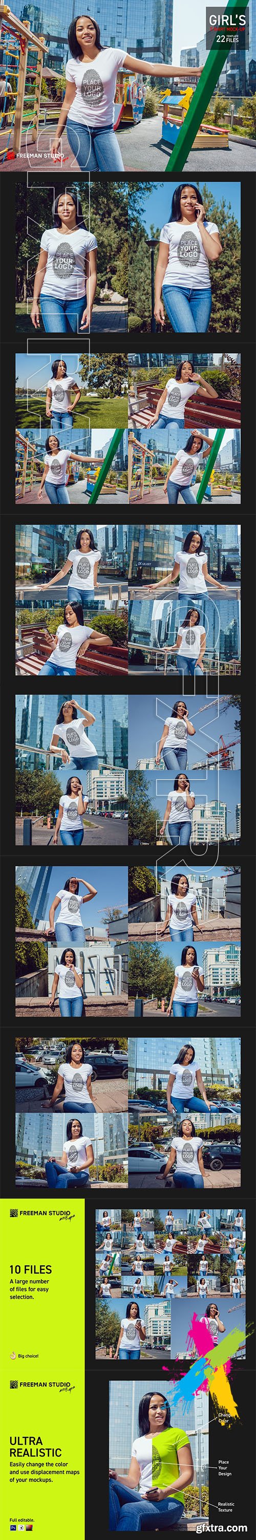 CreativeMarket - Girl\'s T-Shirt Mock-Up Set 5536801