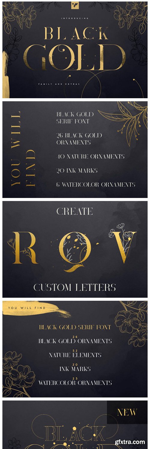 Black Gold Serif Font + Extras