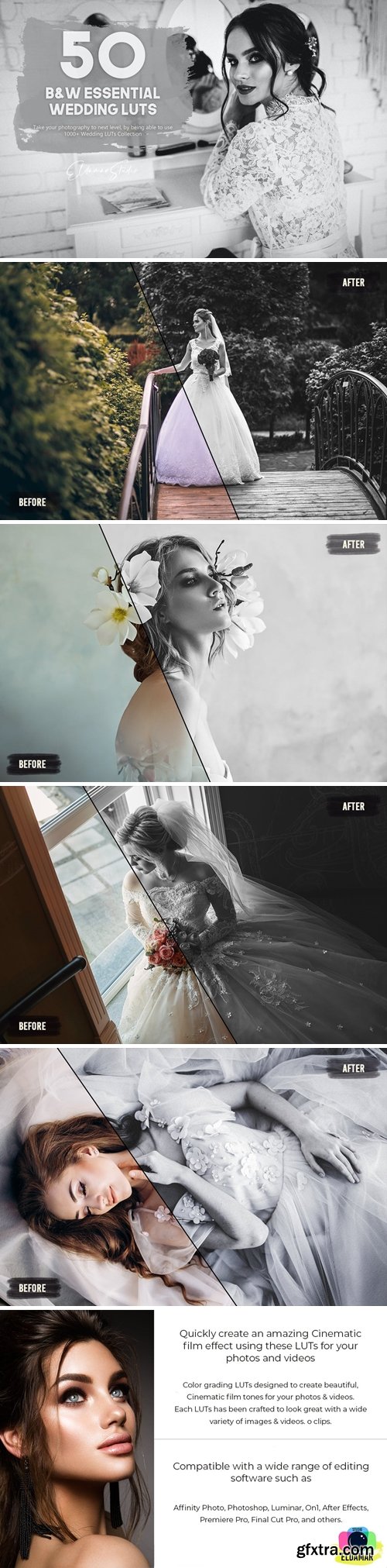 50 Black and White Essential Wedding LUTs Pack