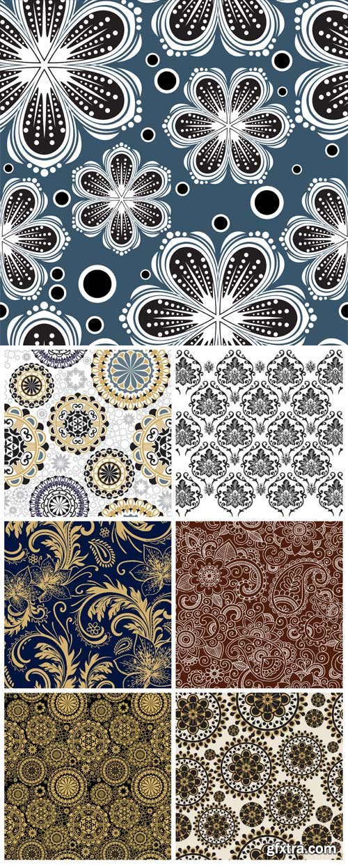 Backgrounds with lace patterns and flowers in vector