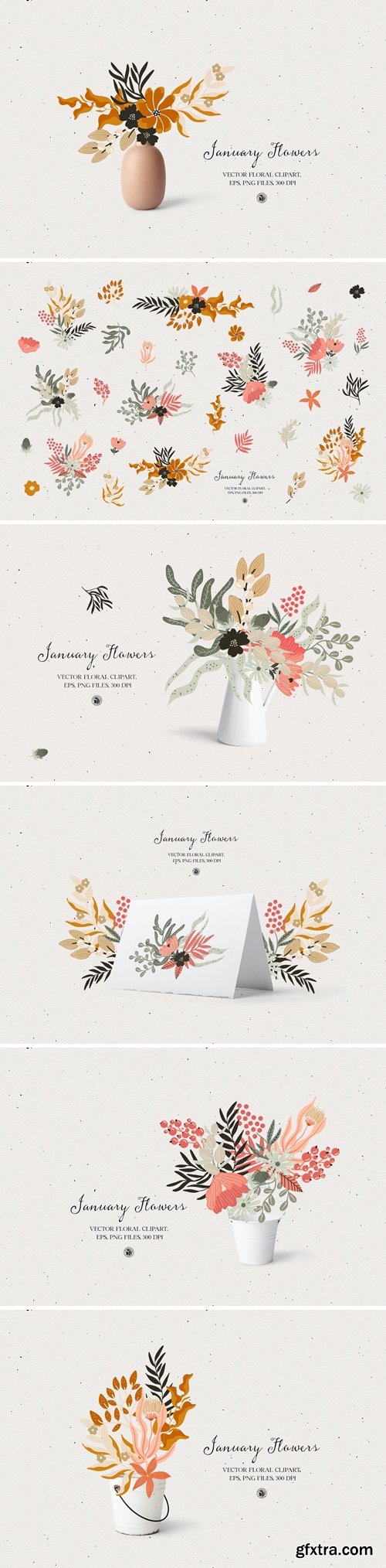 January Flowers vector clipart set » GFxtra