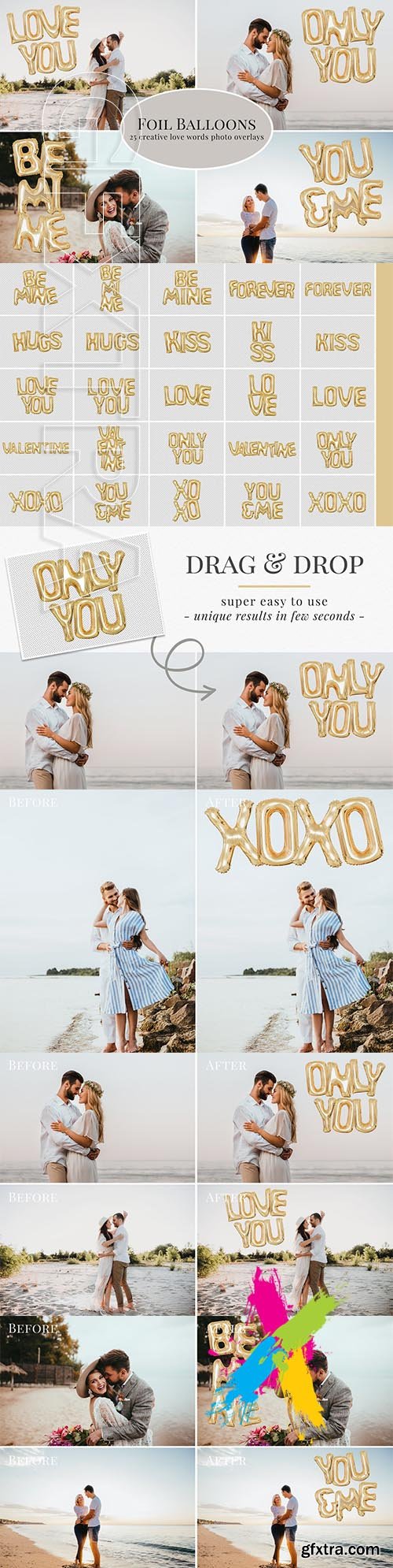 CreativeMarket - Golden Foil Balloons photo overlays 5772189