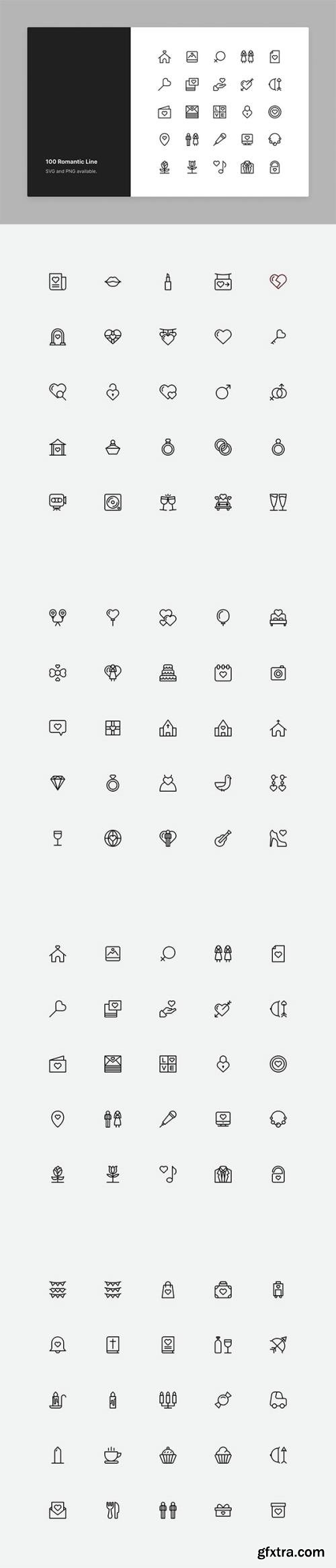 Romantic & Love Icon Set - Line Style Romantic & Love Icon Set - Line Style