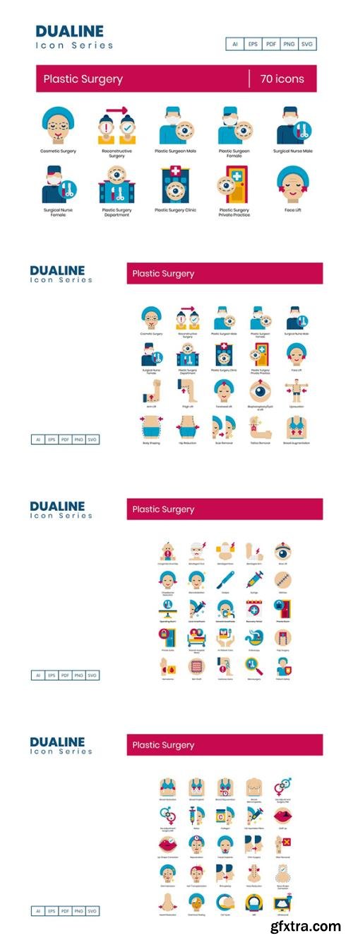 70 Plastic Surgery Icons - Dualine Flat Series 70 Plastic Surgery Icons - Dualine Flat Series
