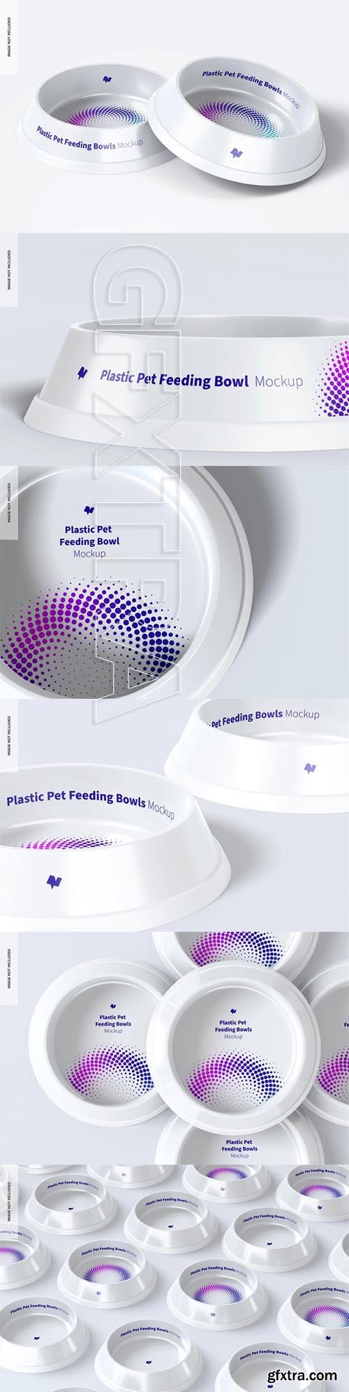 Plastic pet feeding bowls sets mockup