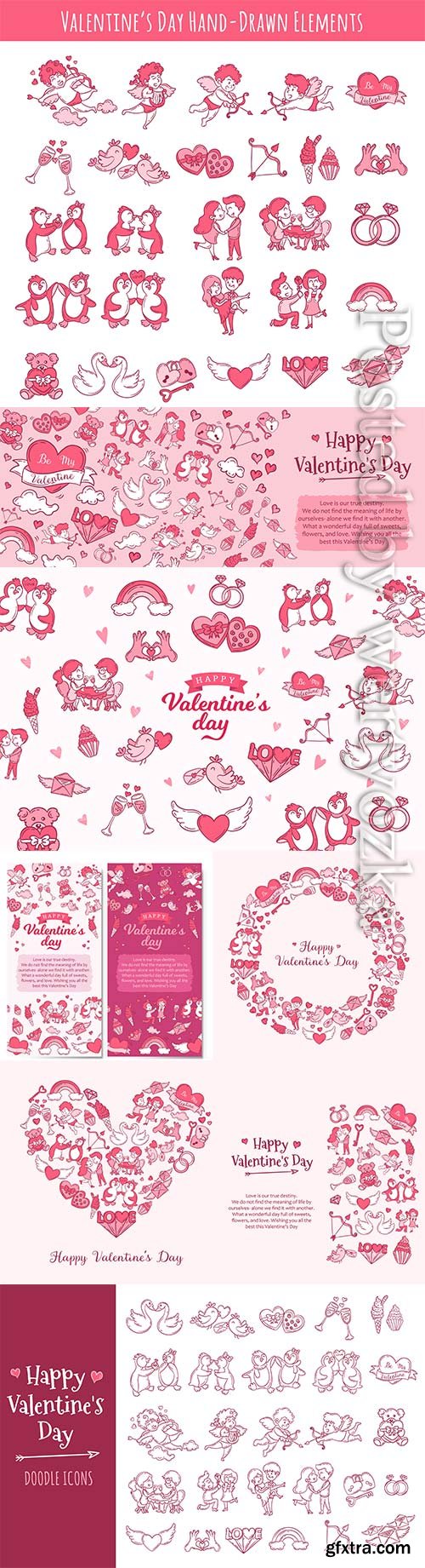 Valentine's day greeting card with doodle icons and text