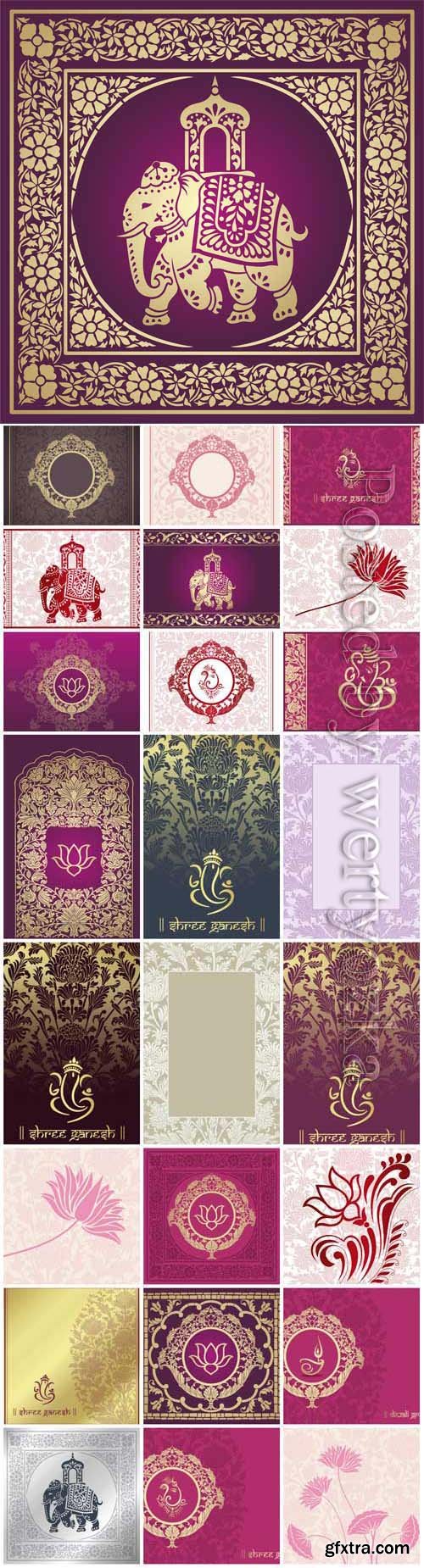Indian backgrounds with elephant and patterns in vector