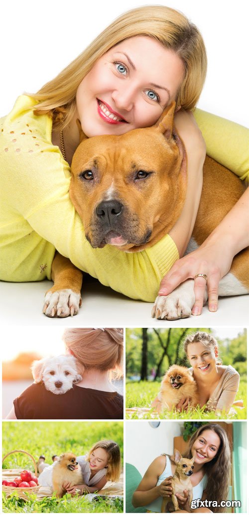 Young women with dogs stock photo