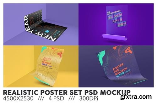 Realistic Poster Set PSD Mockup Realistic Poster Set PSD Mockup