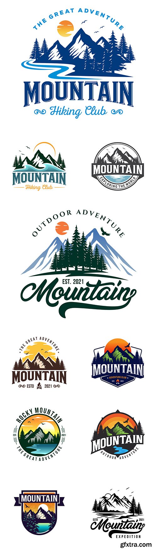 Mountain adventure brand name company logos design
