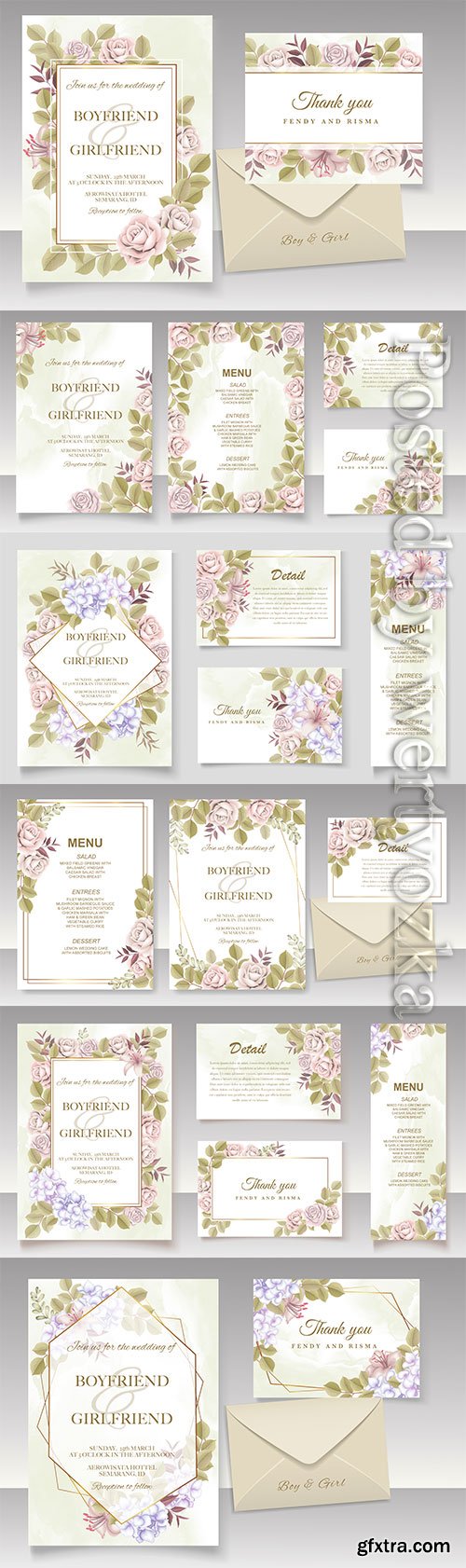 Elegant hand drawing wedding invitation floral design