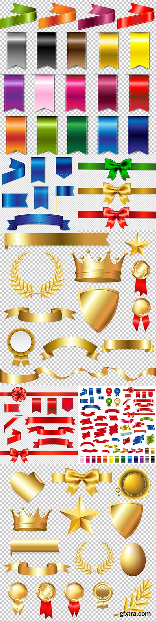 Bright ribbon and gold signs and symbols for design
