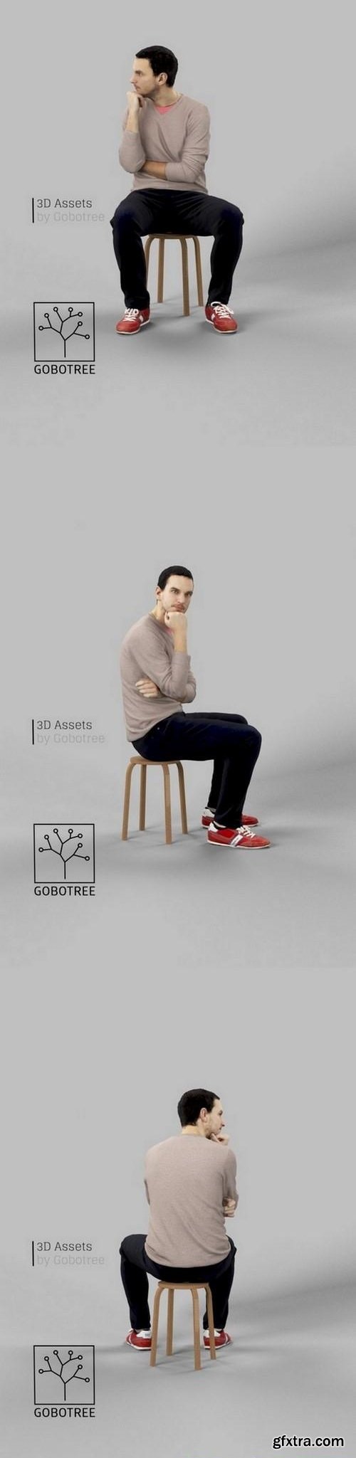 Casual Caucasian Male Sitting And Thinking Scanned 3d model