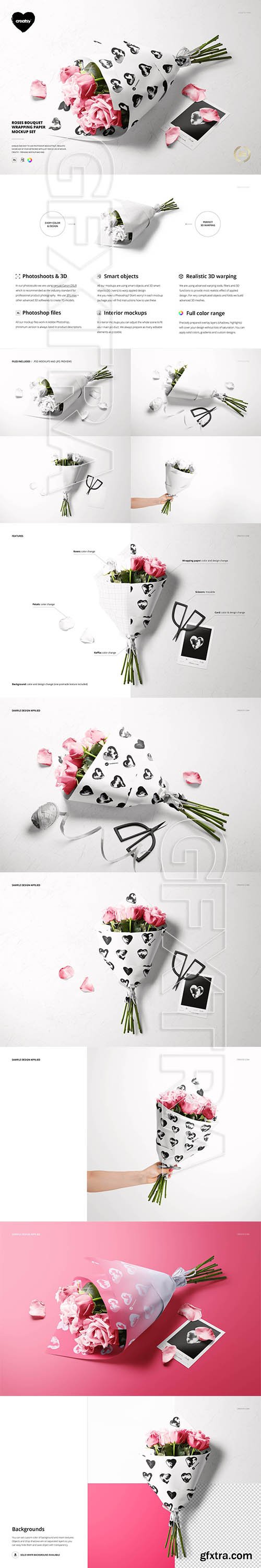 CreativeMarket - Roses Bouquet Wrapping Paper Mockup 5884381