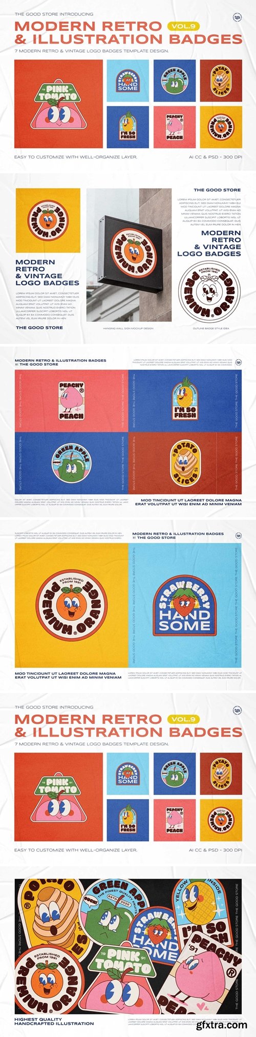 Modern Retro Illustration Logo Badges Set Vol.9