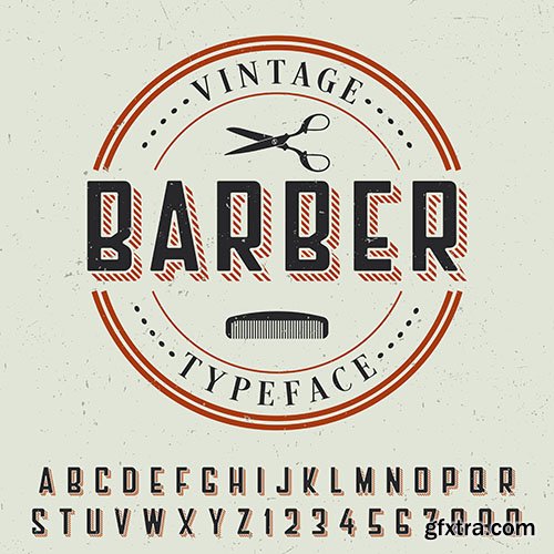 Barber vintage typeface poster with sample label design and letters