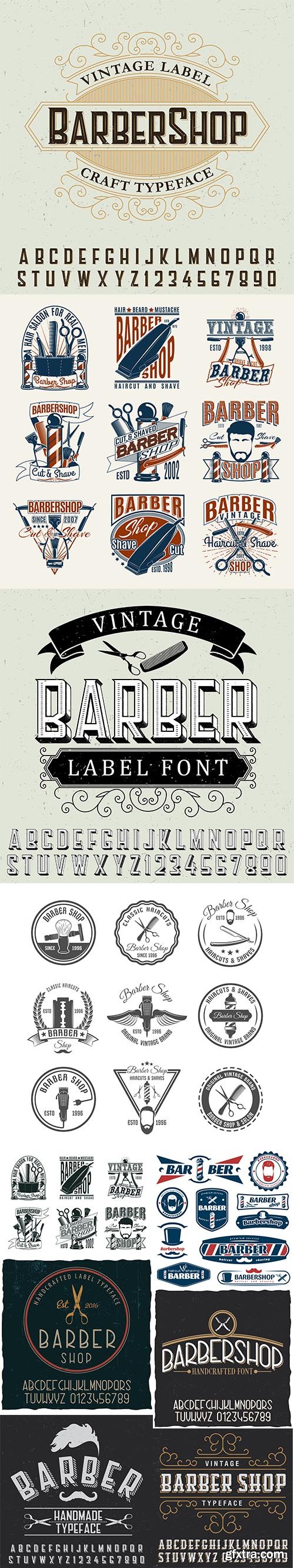 Collection of vintage barber shop logos, letters and poster 