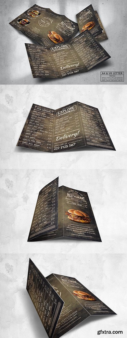 Stylish Trifold Food Menu - A4 & US Letter Stylish Trifold Food Menu - A4 & US Letter