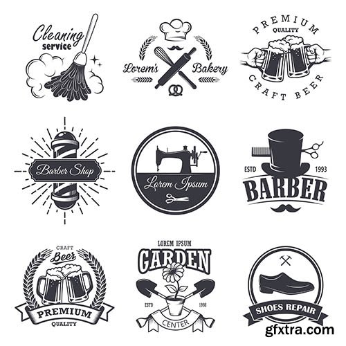 Vintage workshop emblems set