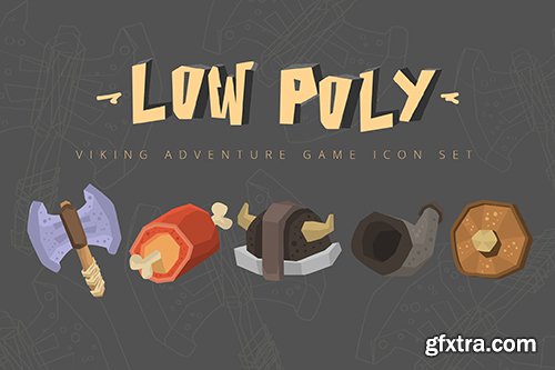 Low Poly Viking Adventures Game Icon Set 