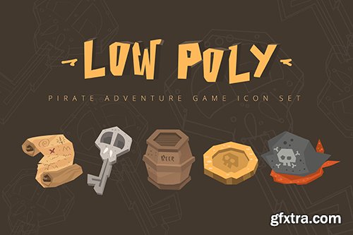 Low Poly Pirate Adventures Game Icon Set 