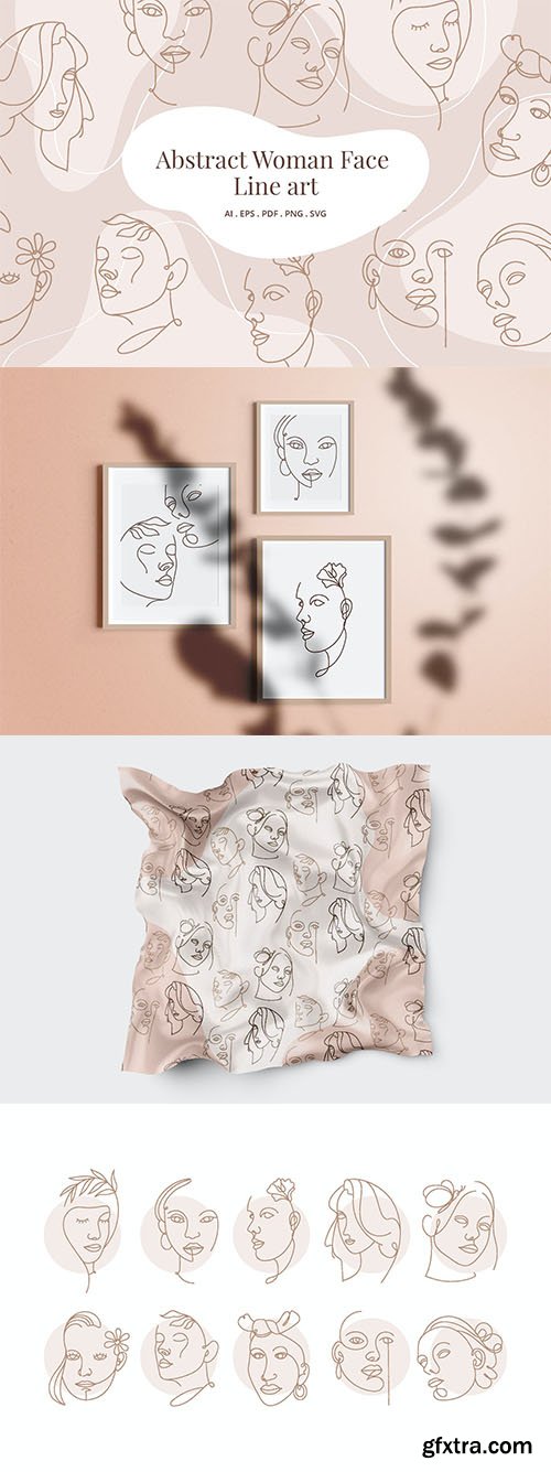 Abstract Woman Face - Line Art 