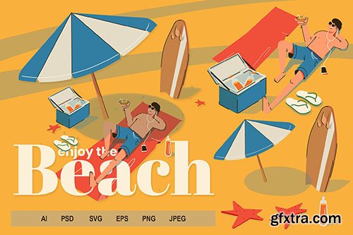 Go to the beach illustrations