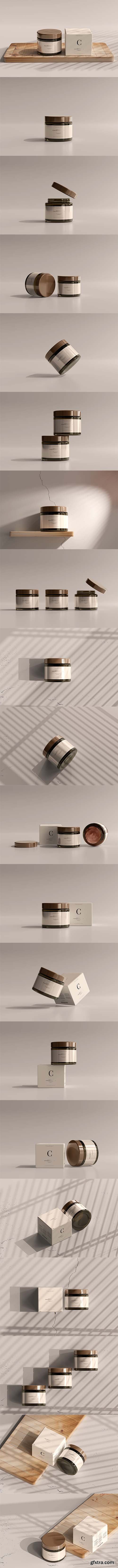 Amber glass cosmetic jar and box mockup