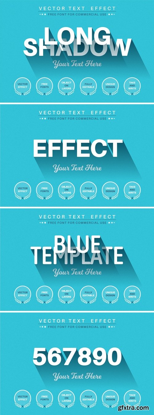 Long shadow - editable text effect, font style