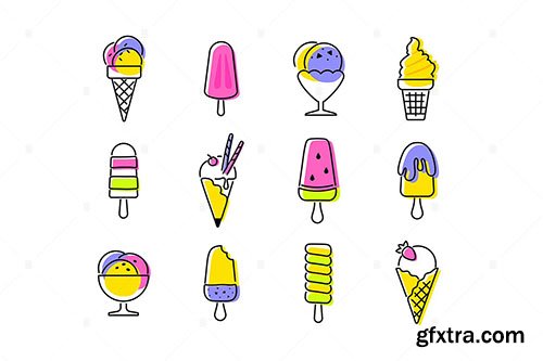Types of ice cream - line design style icons