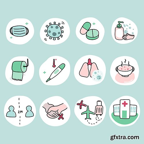 Protect yourself from coronavirus pandemic icon set