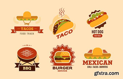 Colorful fast food flat logo set