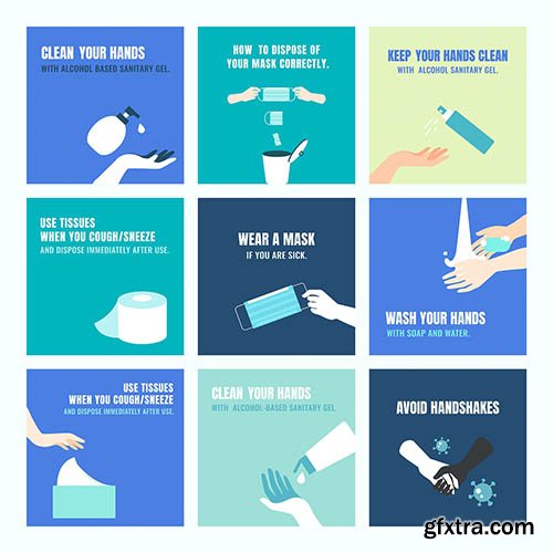 Cleanliness and coronavirus awareness message set vector 