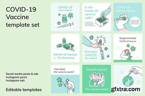 Covid 19 editable template vector social media post doodle illustration set 