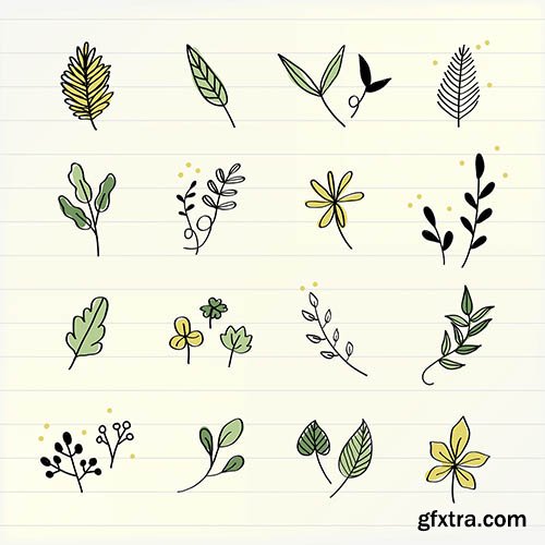 Various leaves doodle collection vector 