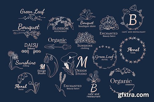 Floral feminine logo design set vector 