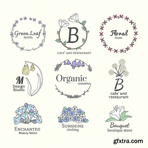 Floral feminine logo design set vector 