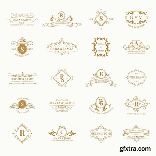 Vintage baroque badge design set 