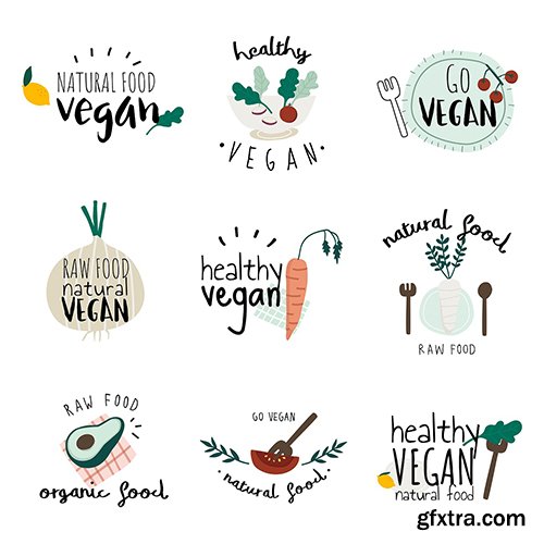Set of healthy vegan logo vectors 