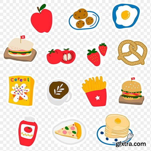 Cute food doodle sticker with a white border design element set 