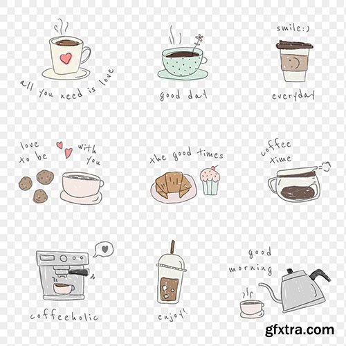 Cute coffee doodle design element set 