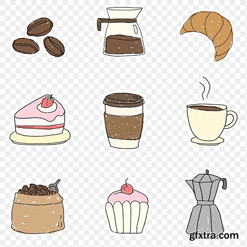 Coffee doodle sticker design element set