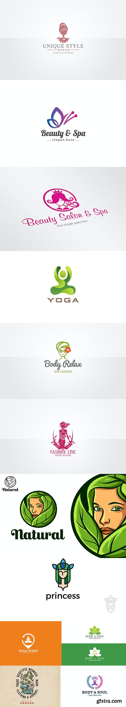 Collection of fashion, beauty salon and yoga logo template 