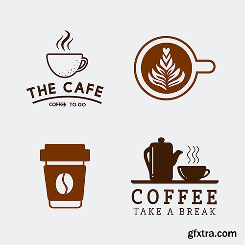 Set of coffee elements and coffee accessories vector logo