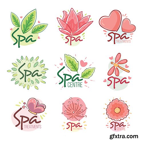 Set of spa center logos flat style
