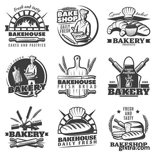 Vintage bakery emblems set